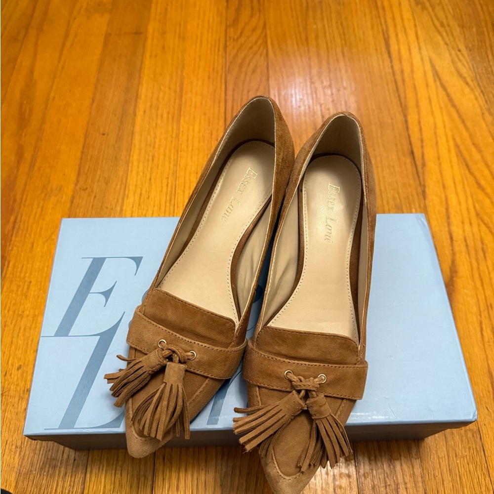 Essex Lane Brown Suede Heels with Decorative Tassels